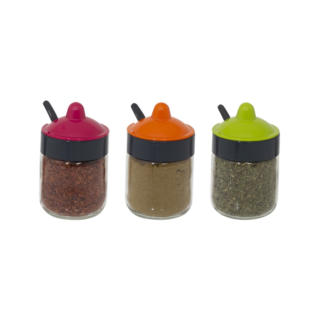 Especiero de vidrio con cuchara multicolor 200ml